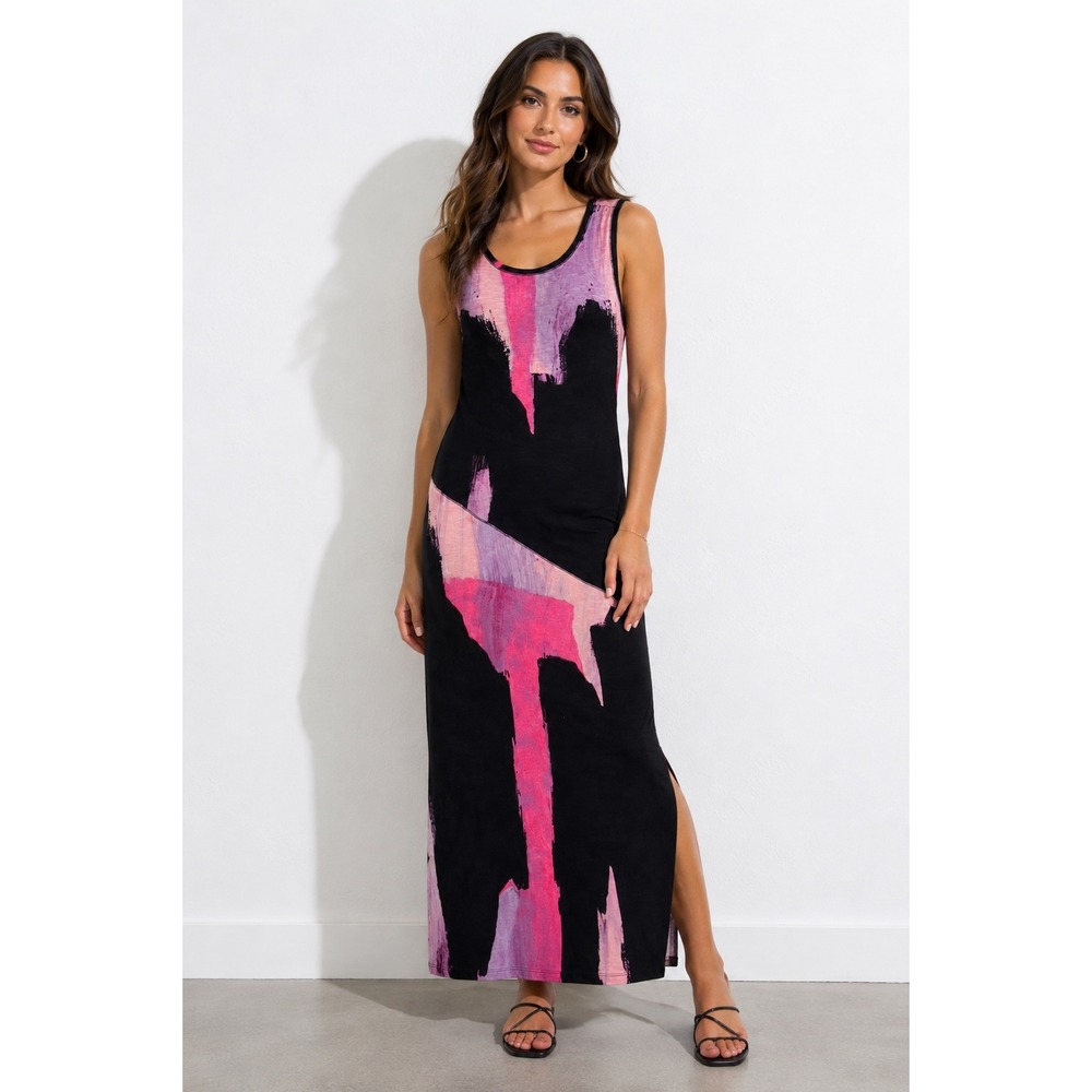 Rachel Rachel Roy Womens Pink Black Abstract Paint Stroke Sleeveless Midi SZ S